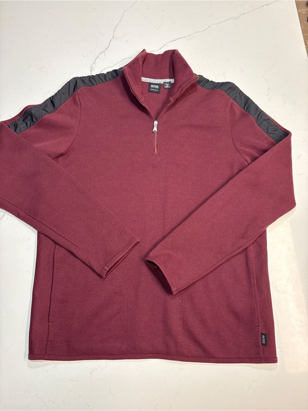 BOSS Hugo Boss 1/4 Zip Pullover Mens Large Brick Red 100% Cotton Sweater